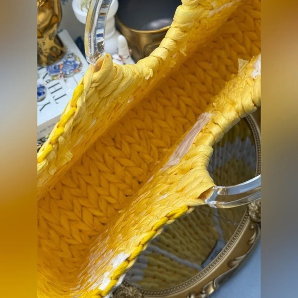 🆕 KATE SPADE NEW YORK 🧿 NWOT Picnic Perfect Lemon Woven Straw Tote Bag *FLAW*